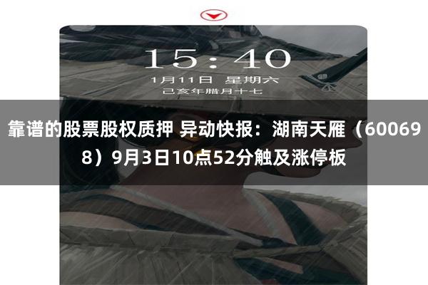 靠谱的股票股权质押 异动快报：湖南天雁（600698）9月3日10点52分触及涨停板